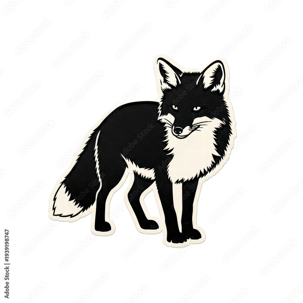 Obraz premium Stylized black and white fox illustration
