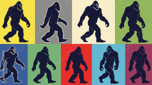 Bold Gorilla Pop Art: A Modern Take on Bigfoot with Vibrant Backgrounds for Advertising, Graphic Design, and Eye-Catching Visual Content in Presentations, Social Media, and Merchandise