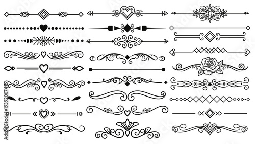 Ornate Black and White Divider Set: Elegant Text Separators for Weddings, Invitations, and Graphic Design Projects - A Collection of Decorative Borders and Flourishes for Stylish Layouts