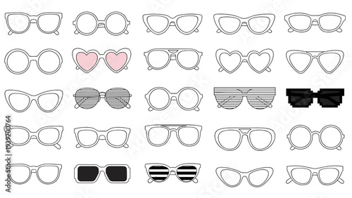 Diverse Eyewear Collection: A Stylish Array of Sunglasses and Glasses Frames for Fashion, Protection, and Individuality, Perfect for Summer Trends and Optician Advertising