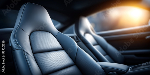 Luxury sports car interior featuring perforated leather seats