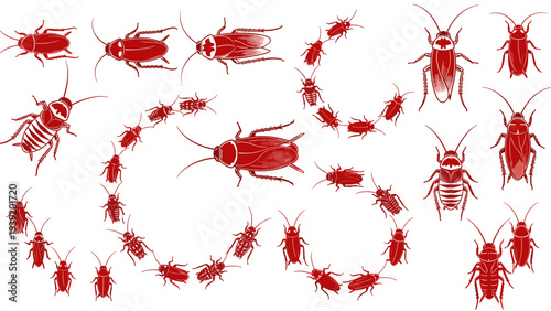 Red Cockroach Swarm Vector Pattern Illustration: Hygiene Concept for Pest Control Products, Background, Wallpaper, and Advertising with Vermin Infestation