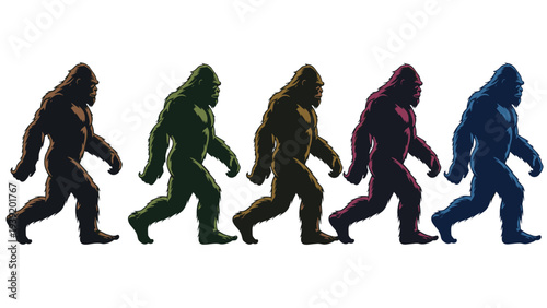 Colorful Bigfoot Parade: A Fun, Mythical Creature Collection for Graphic Designs, Cryptid Illustrations, Children's Media, and Bigfoot Enthusiast Projects, Featuring Variety and Whimsy