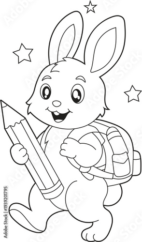 Wallpaper Mural Cute Rabbit Student Coloring Page for Kids. Simple Cartoon Bunny with School Backpack Torontodigital.ca