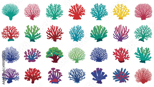 Vibrant Coral Reef Diversity Illustration: A Colorful Collection of Aquatic Life for Conservation, Marine Biology, and Educational Designs Showcasing Ocean Ecosystems and Underwater Beauty