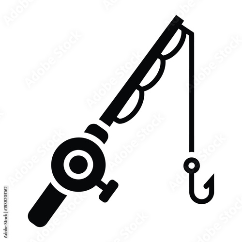 Fishing rod with hook icon on white background