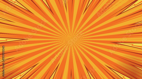 Yellow comic book background. Modern creative pop art orange halftone style background. For comic superhero text, speech bubble, message