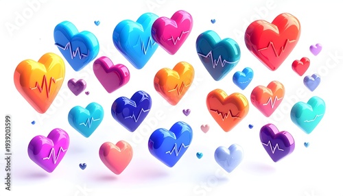 Colorful hearts with pulse line design pattern Valentine's Day related themes