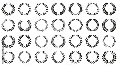Elegant Laurel Wreath Collection: A Versatile Set of Botanical Vector Illustrations for Logo Design, Certificates, Awards, and Creative Graphic Projects with a Timeless, Classic Aesthetic