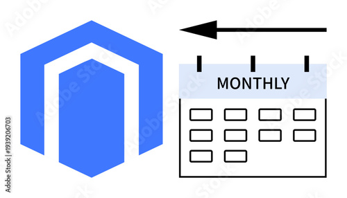 Subscription renewal. Graphic shows a calendar labeled monthly with an arrow renewal. Subscription renewal s recurring payments and financial planning. For billing, SaaS services, budgeting, payment