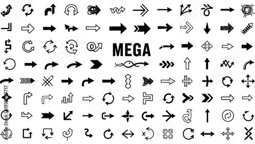 Mega Pack of Vector Arrows: An Extensive Collection of Directional and Symbolic Arrows for Graphic Design, Web Development, and UI/UX Projects, Offering Versatile Visual Solutions