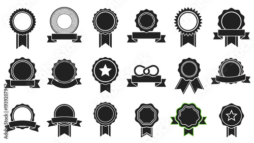 Assorted Award and Badge Vector Graphic Set: Timeless and Elegant Designs for Certificates, Promotions, and Recognition with Classic, Versatile Appeal for Digital and Print Projects