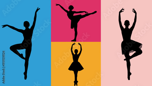 Ballet Dancers in Colorful Silhouettes: A Vibrant and Artistic Celebration of Dance, Grace, and Movement, Ideal for Dance Studios, Artistic Projects, and Cultural Promotions