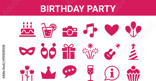 Birthday Party Celebration Event Icons, Art & Illustration