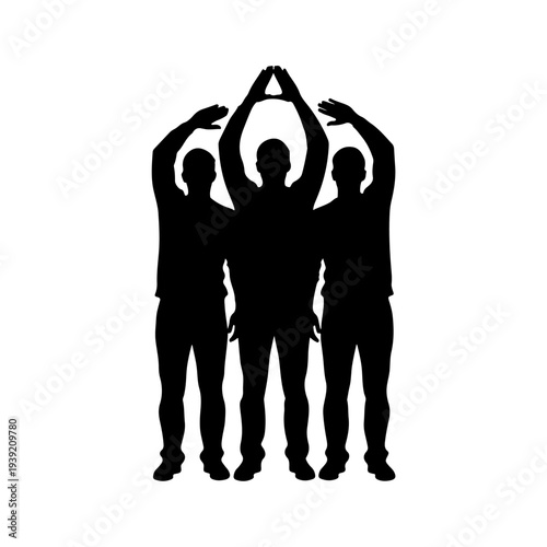 Three Men Silhouettes Forming an Arch Shape Together.