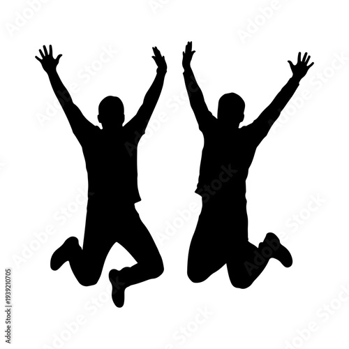 Silhouette of Two People Jumping Joyfully.