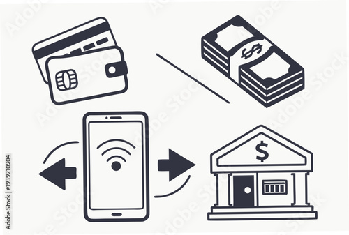 Online Payment Methods Icon Set  Flat Silhouette   SVG Vector Illustration