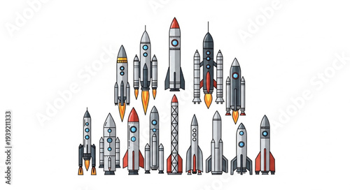 Collection of various rockets and spacecraft designs.