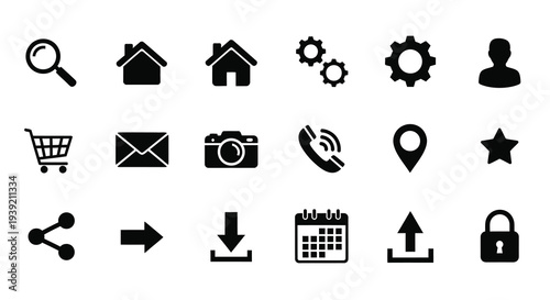 Collection of black icons representing common functions a silhouette