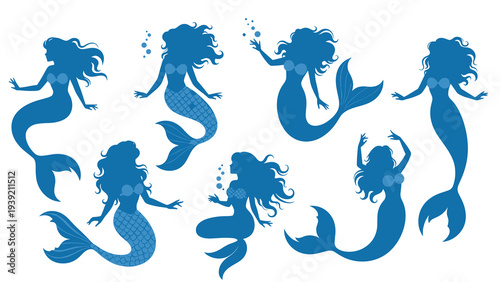 Enchanting Mermaid Silhouettes Collection: Underwater Fantasy Vector Art for Mythical Designs, Ocean-Themed Graphics, Magical Illustrations, and Creative Aquatic Projects with Mystical Sea Maidens