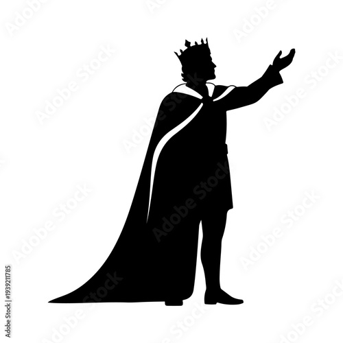 Silhouette of a King Wearing a Crown and Royal Robes.