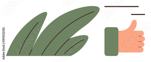 Conservation, sustainability, eco-friendly practices, positive reinforcement, environmental awareness, communication. Green leaves and a thumbs-up. Conservation and sustainability concept
