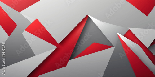 Abstract red and white background featuring a 3d origami paper bird fly design with geometric triangle shapes and vector business banner elements