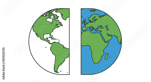 Globe Split into Two Hemispheres Illustration.
