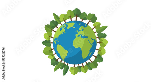 Globe Surrounded by Green Leaves Illustration.