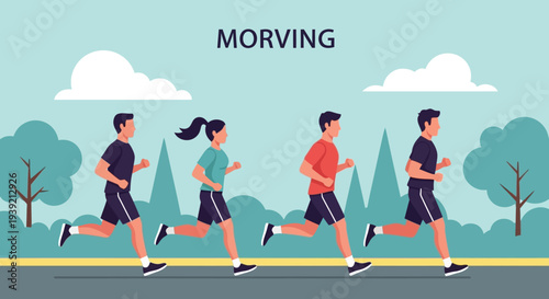 Group of People Running Together Outdoors.