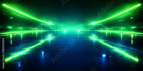 Abstract blue technology background featuring digital laser lines and glowing energy motion patterns in a bright space backdrop