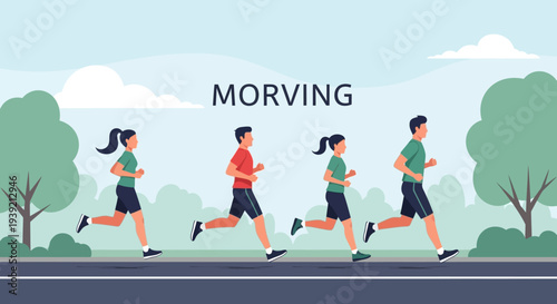 Group of Runners Exercising Together Outdoors.