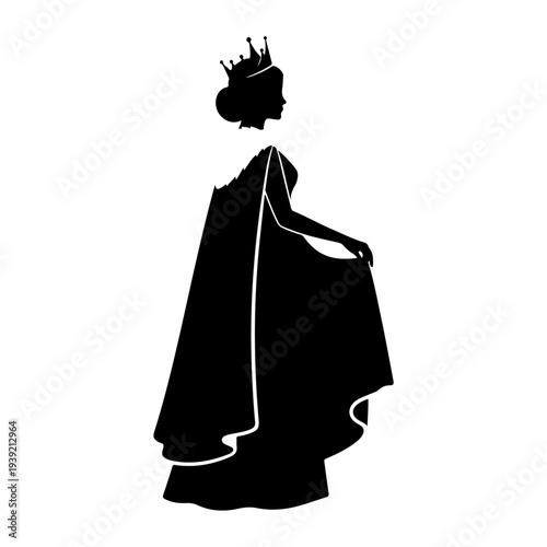 Silhouette of a Queen in a Crown and Gown.