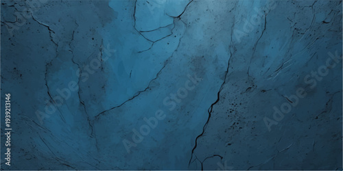 Aged blue grunge wall texture with a vintage dirty paint surface and rough concrete backdrop featuring a dark weathered design of antique paper and rusty stone pattern