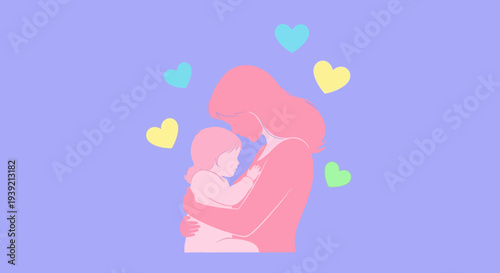 Mother Holding Baby with Hearts Around.