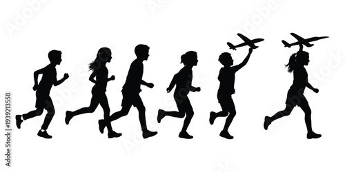 children, running, kids silhouette vector file