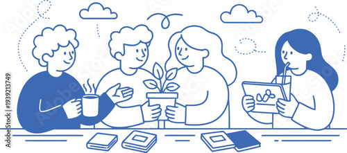 A diverse team collaboratively working on a new project symbolizing growth and innovation in a workspace