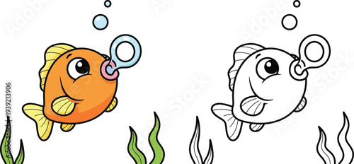 Cute Baby Fish with Pacifier Underwater Scene Coloring Page
