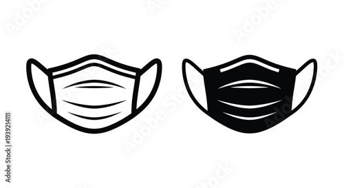 Two black face masks different designs isolated on white background silhouette