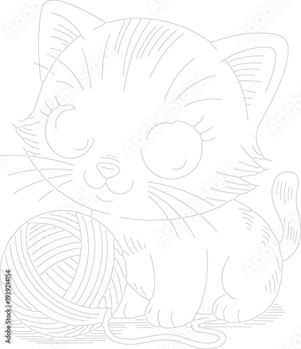 Cute cat with yarn ball vector illustration