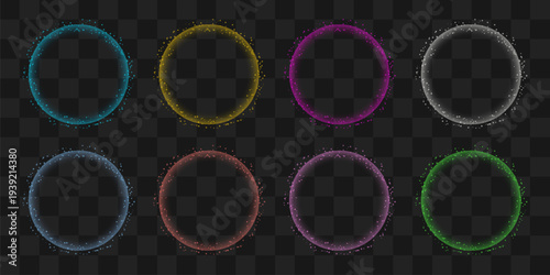 A vibrant arrangement of translucent circular bubbles in various colors against a dark checkered background high-quality