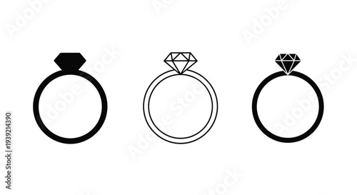 Three diamond rings in varying styles a striking black silhouette
