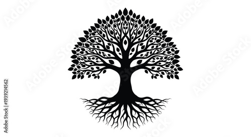 Detailed black tree illustration against a white background a striking silhouette