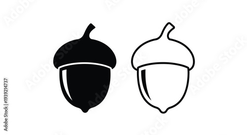 Two acorns one solid black and one outline a stark contrast silhouette
