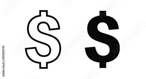 Two dollar signs displayed one outlined and one solid silhouette