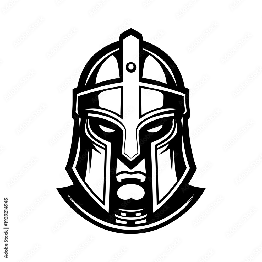 Obraz premium Logo guerrero medieval. Icono con caballero medieval con casco
