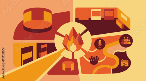 Industrial facilities and infrastructure with flame and smoke emissions viewed from an aerial perspective