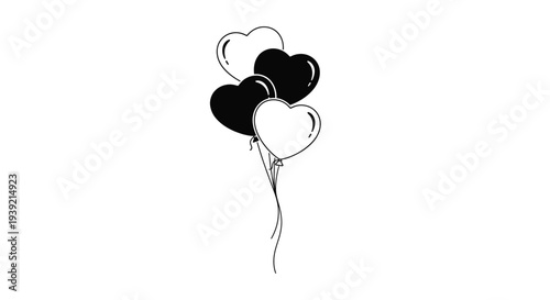 Black and white balloons floating upwards a minimalist silhouette
