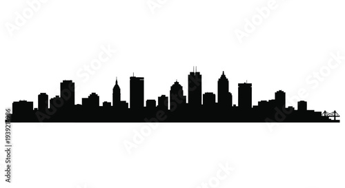 Dramatic cityscape outline featuring buildings and a bridge silhouette
