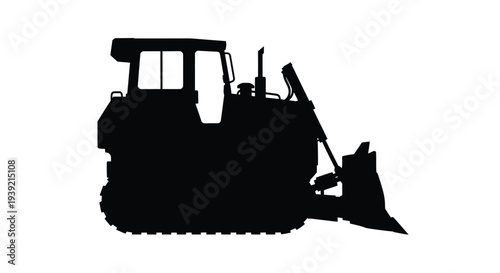 Black silhouette of a bulldozer against a plain white background silhouette